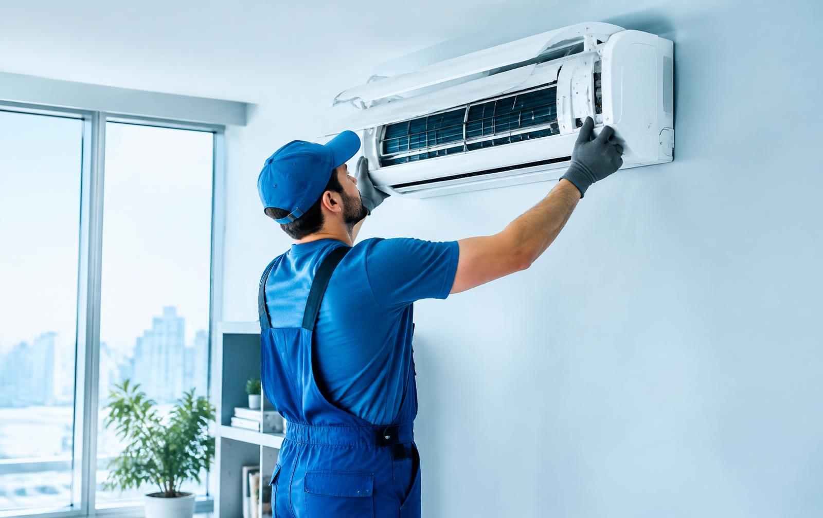 Técnico instalando ar-condicionado